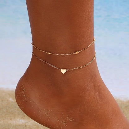 ZUPHAR Sparkling Anklet Set | 3-Piece Zircon Heart & Multilayer Chain