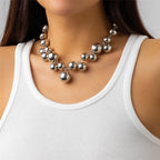 ZUPHAR™ Bold Ball Statement Necklace – Gold & Silver Party Chain
