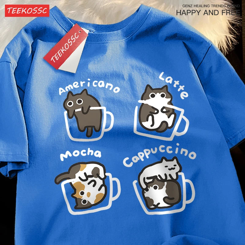 Mocha Cat Graphic Cotton T-Shirt – Unisex Summer Tee