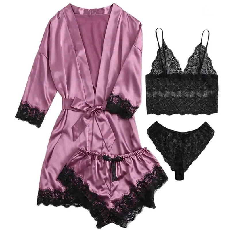 ZUPHAR™ Satin Lace Robe & Lingerie Set
