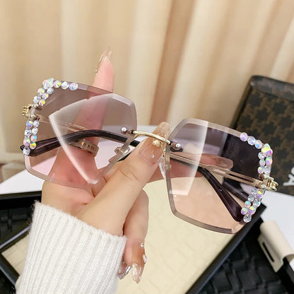 Crystal Frameless Sunglasses – Mirror Lens | Women's Fashion Eyewear