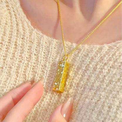 ZUPHAR 24K Pure Gold Bar Pendant Necklace – AU999 Certified Fine Gold, Classic Square Clavicle Chain