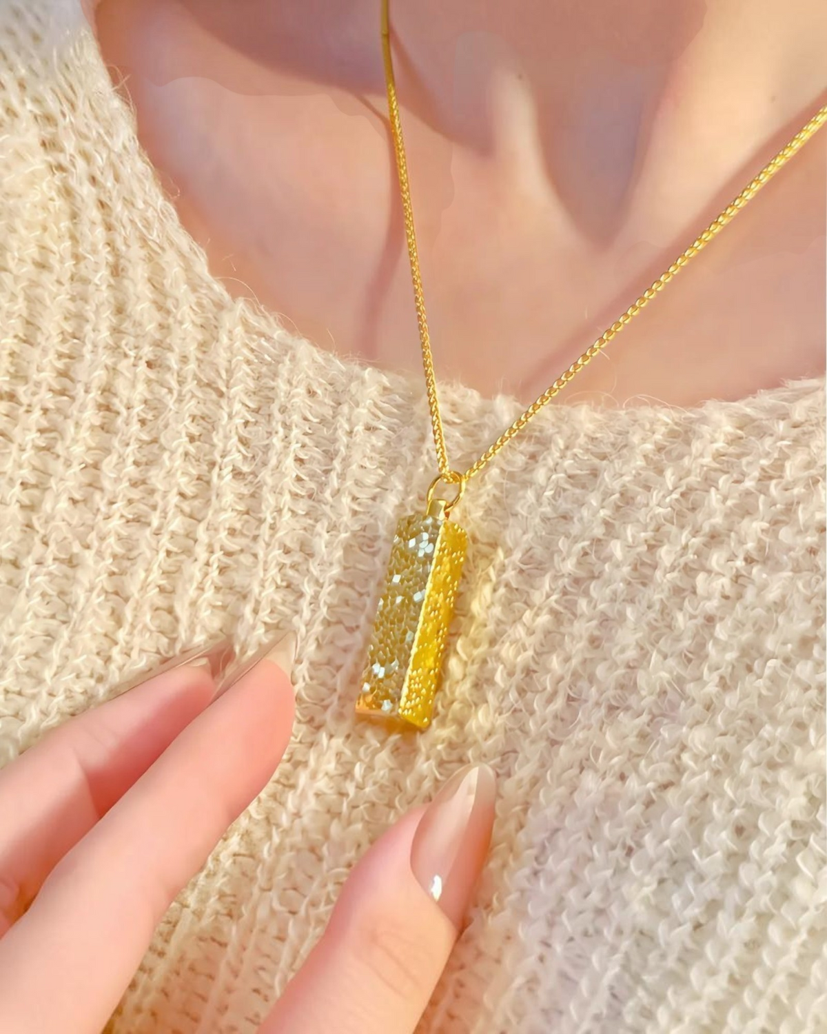 ZUPHAR 24K Pure Gold Bar Pendant Necklace – AU999 Certified Fine Gold, Classic Square Clavicle Chain