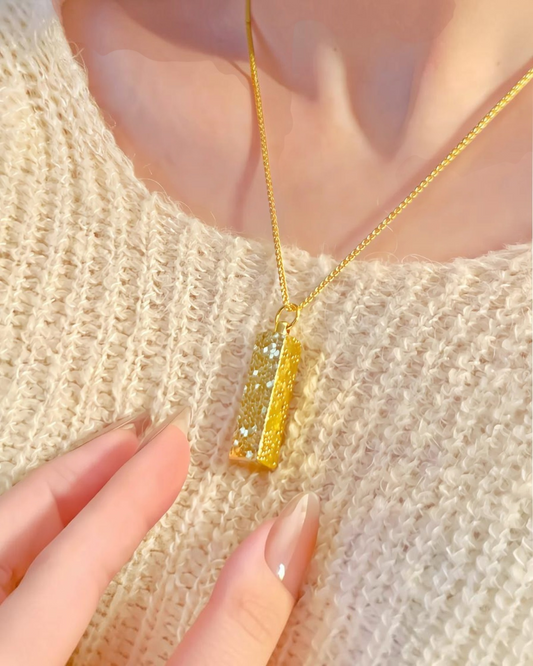 ZUPHAR 24K Pure Gold Bar Pendant Necklace – AU999 Certified Fine Gold, Classic Square Clavicle Chain