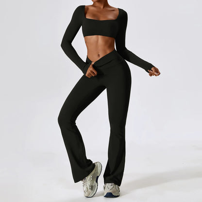 Seamless Women’s Gym Set – Sculpting High-Waist Leggings & Crop Top