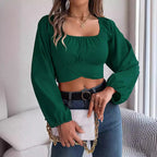 Square Neck Ruched Chiffon Crop Top