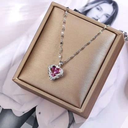 ZUPHAR Crystal Heart Pendant Necklace – 18K Gold Stainless Steel