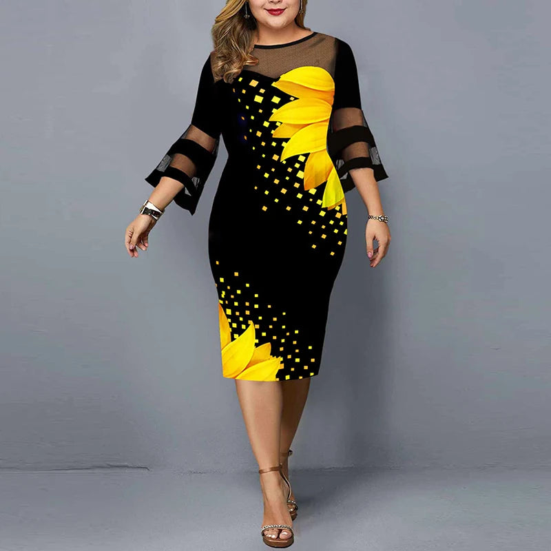 ZUPHAR™ Elegant Black Floral Sheath Dress