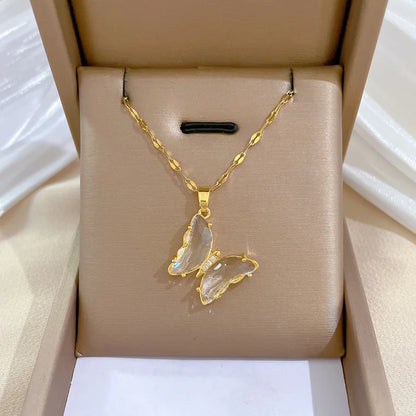Red Rose Pendant Necklace – Stainless Steel Gold-Tone Floral Jewelry