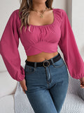 Square Neck Ruched Chiffon Crop Top