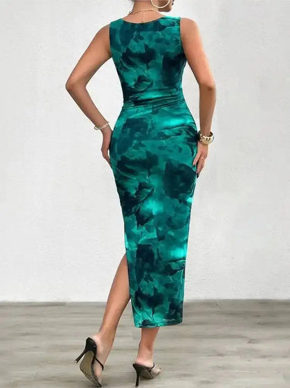Women’s Abstract Print Sleeveless Long Dress