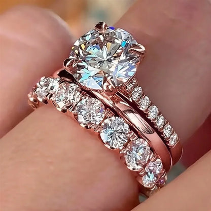 ZUPHAR Sparkling CZ Bridal Ring Set – 3-Piece Gold-Tone Wedding Style Rings for Women