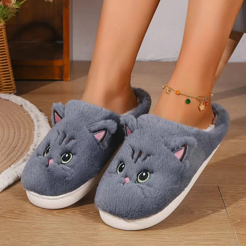 ZUPHAR™ Cozy Cat Plush Indoor Slippers – Soft Non-Slip House Shoes
