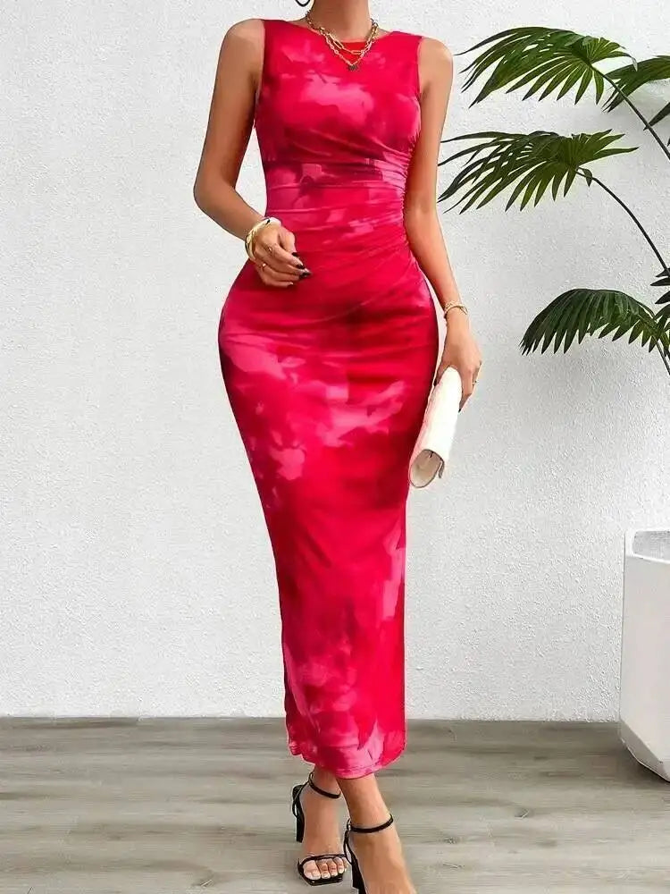 Women’s Abstract Print Sleeveless Long Dress