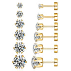 ZUPHAR CZ Stud Earrings – Hypoallergenic Stainless Steel 6-Prong Screw Back (3–8mm)