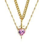 Heart & Sword Couple Necklace — Zirconia Pendant | Romantic Valentine's Gift