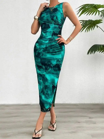 Women’s Abstract Print Sleeveless Long Dress