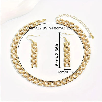 Women's Gold-Tone Geometric Link Necklace & Drop Earrings