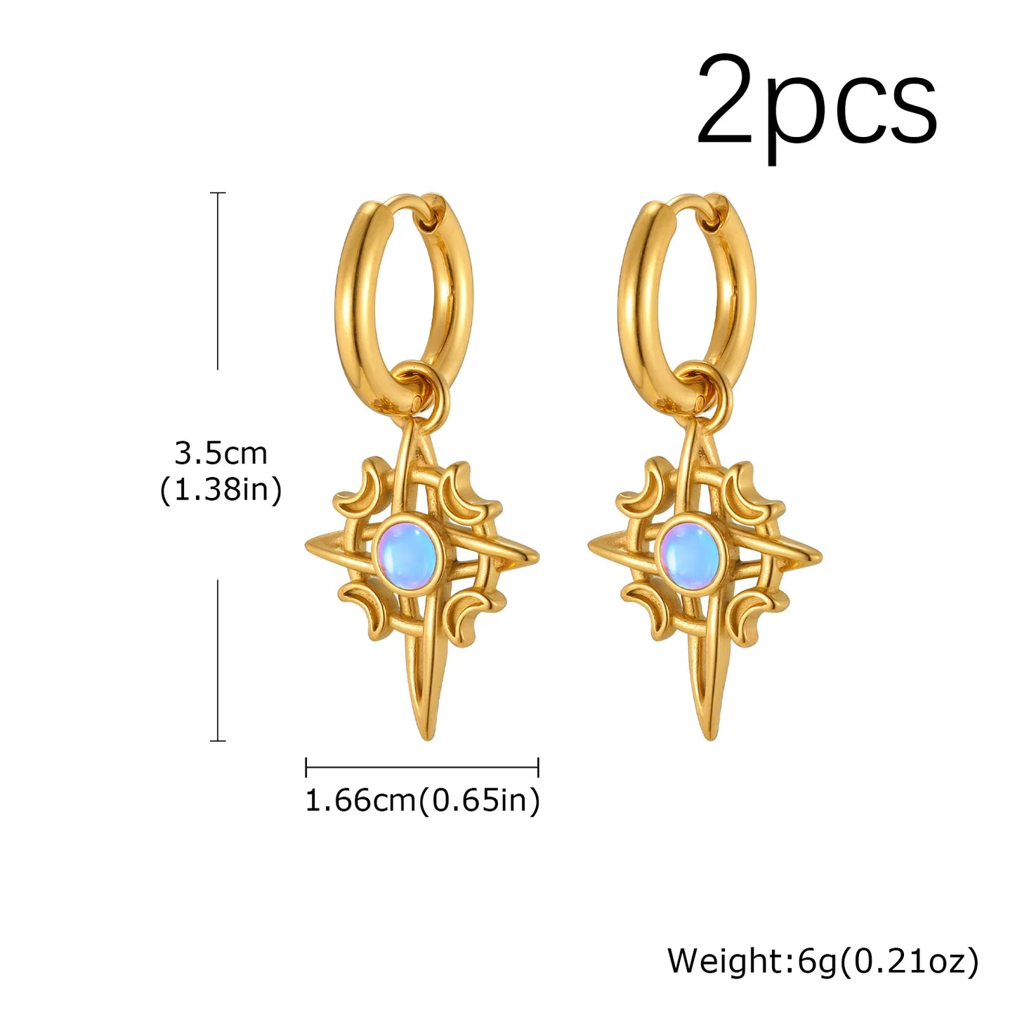 ZUPHAR Moonstone Stainless Steel Hoop Earrings – Waterproof, Hypoallergenic, Men's Hip Hop Jewelry