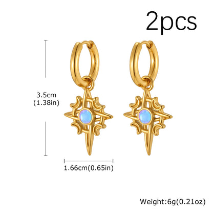 ZUPHAR Moonstone Stainless Steel Hoop Earrings – Waterproof, Hypoallergenic, Men's Hip Hop Jewelry