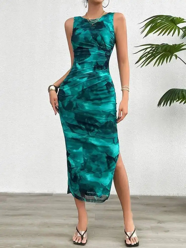 Abstract Print Sleeveless Dress