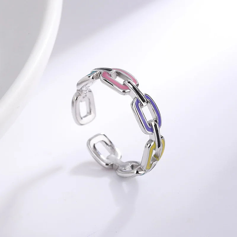 Multicolor Link Adjustable Ring in 925 Sterling Silver