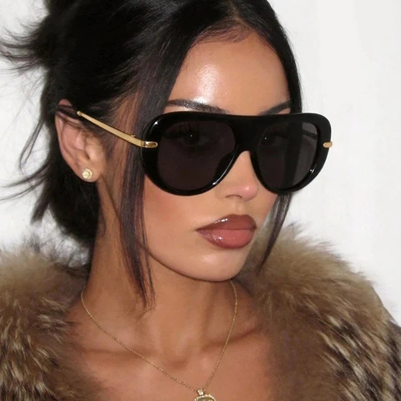 Black & Gold Oval UV400 Sunglasses for Women