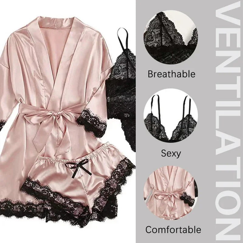 ZUPHAR™ Satin Lace Robe & Lingerie Set