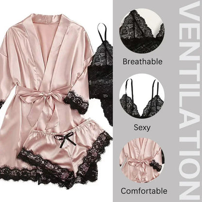 ZUPHAR™ Satin Lace Robe & Lingerie Set
