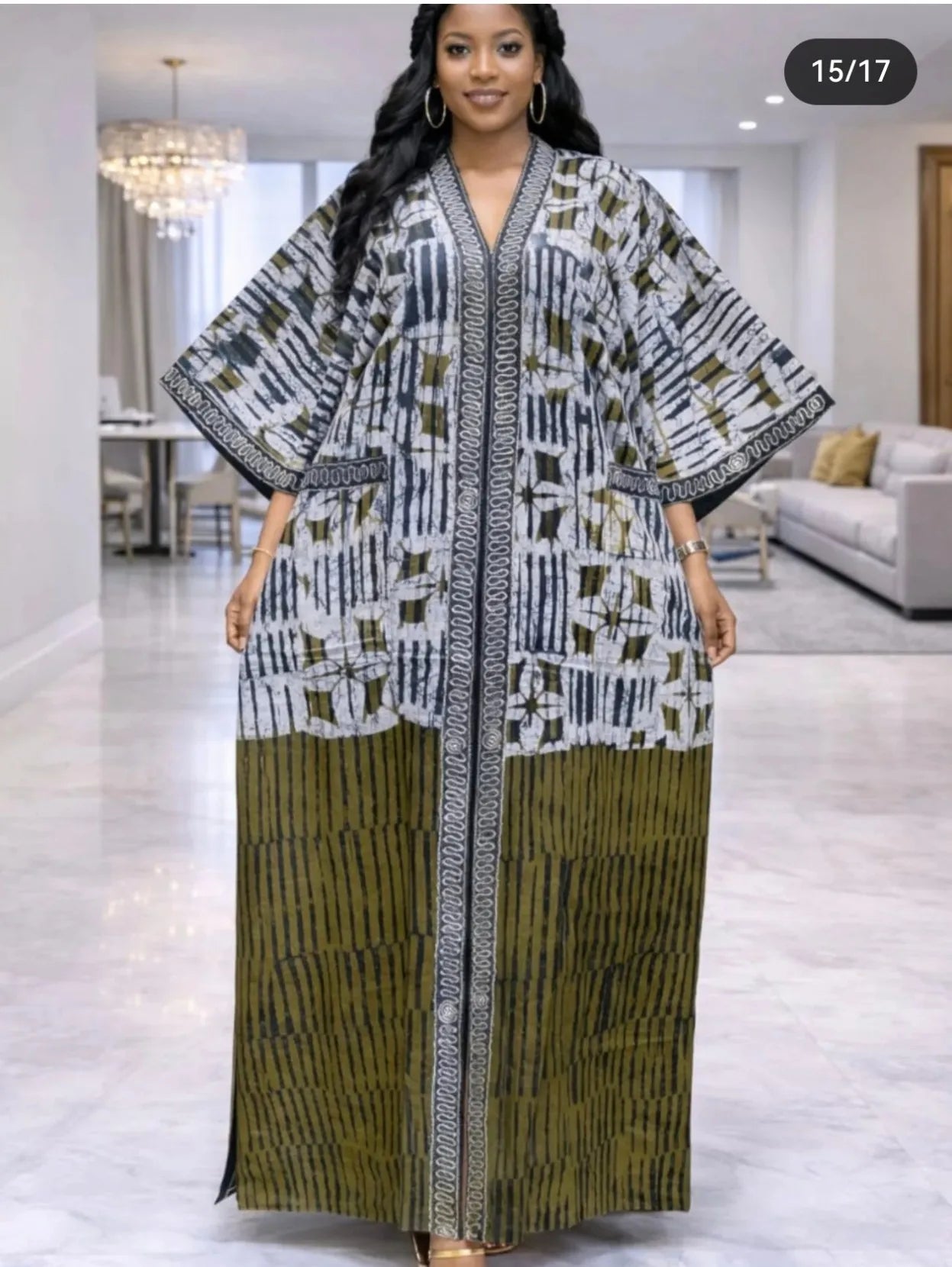 Women’s African Print Kaftan Maxi Dress – Loose V-Neck Gown
