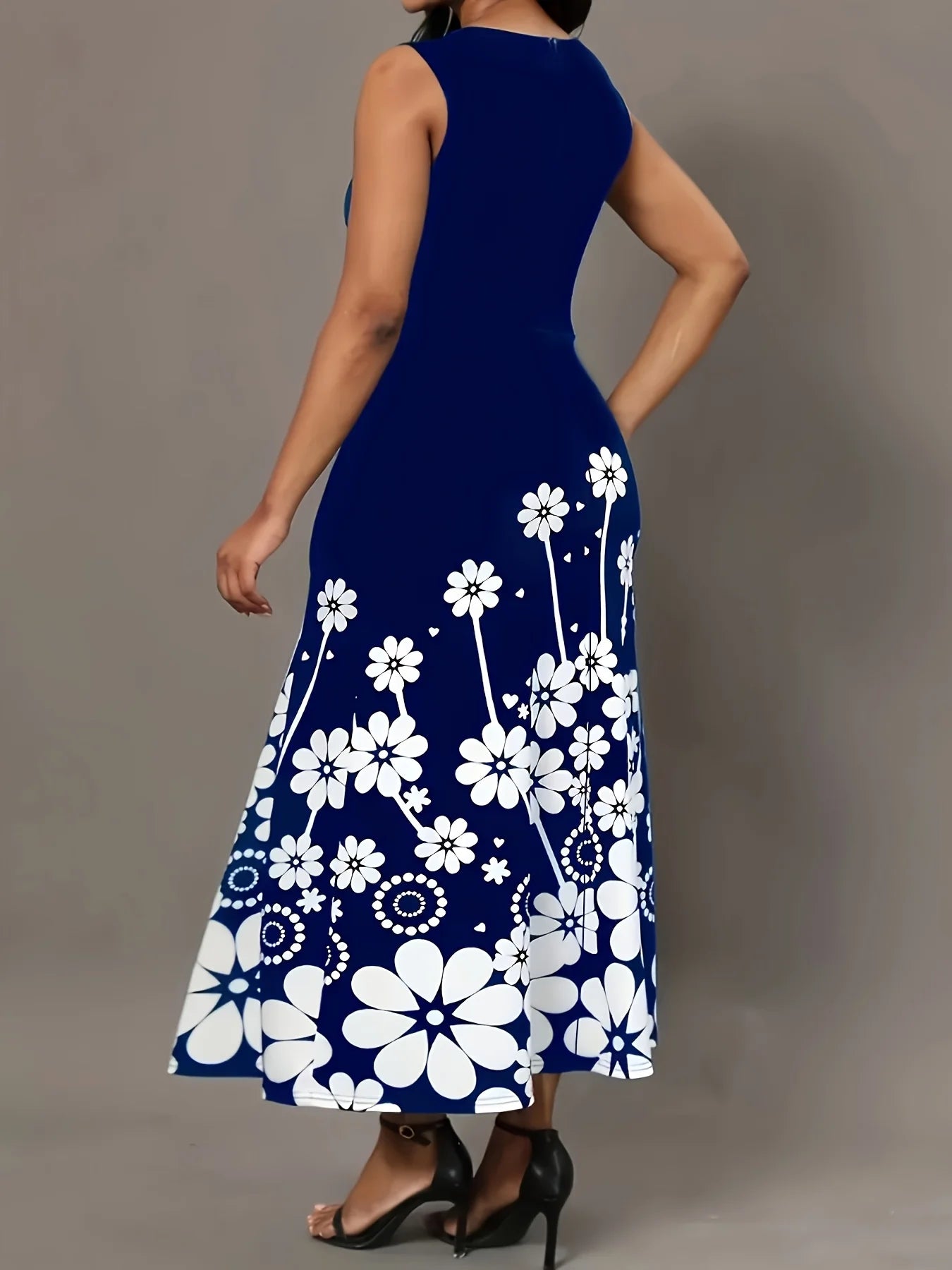 ZUPHAR™ Black Floral Sleeveless A-Line Dress