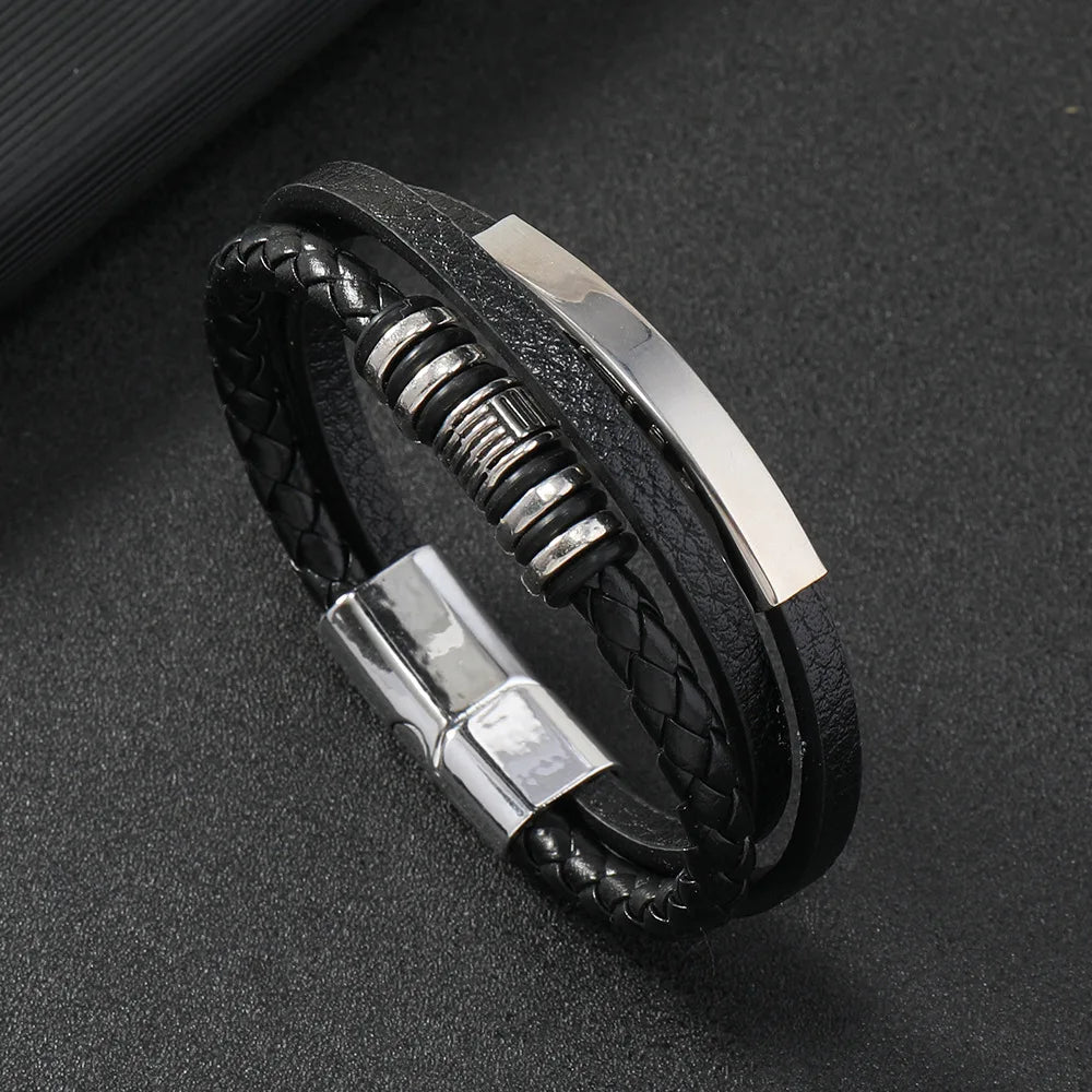 ZUPHAR™ Braided Leather Bracelet for Men – Stainless Steel Clasp