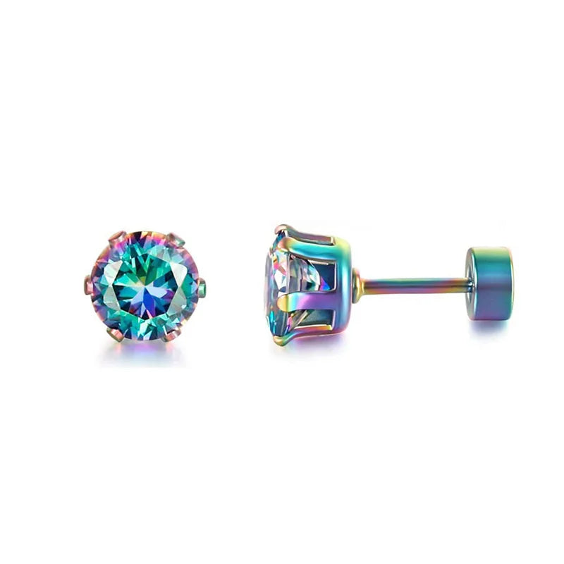 ZUPHAR CZ Stud Earrings – Hypoallergenic Stainless Steel 6-Prong Screw Back (3–8mm)