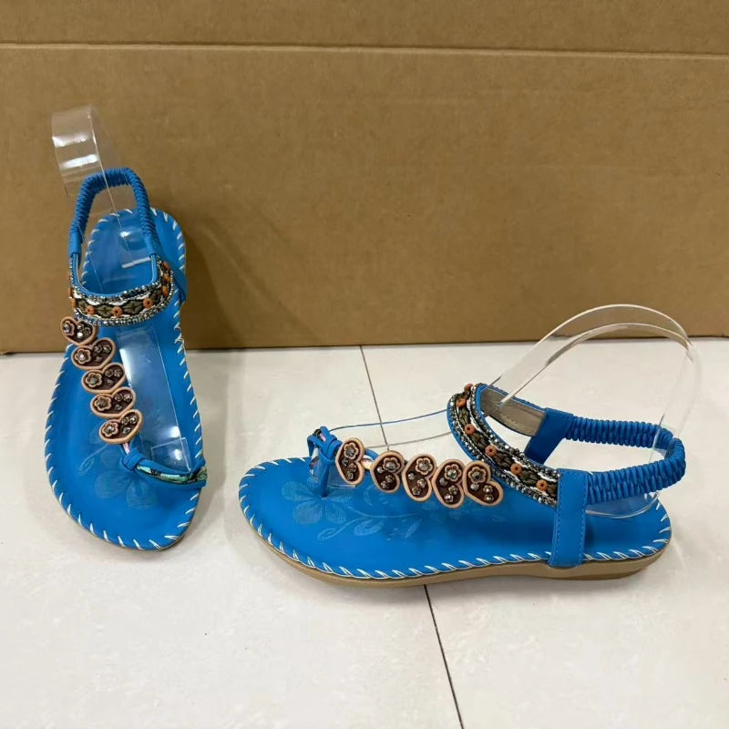 Women's Bohemian Flat Sandals – Beaded Open Toe Summer Shoes