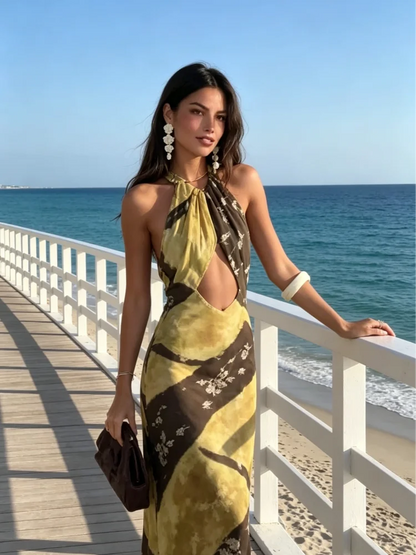 ZUPHAR™ Vintage Floral Halter Maxi Dress
