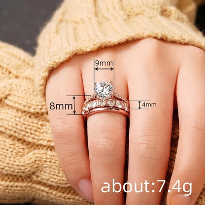 ZUPHAR Sparkling CZ Bridal Ring Set – 3-Piece Gold-Tone Wedding Style Rings for Women