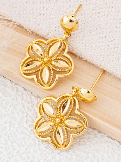 Gold-Plated Floral Necklace & Earrings Set for Women