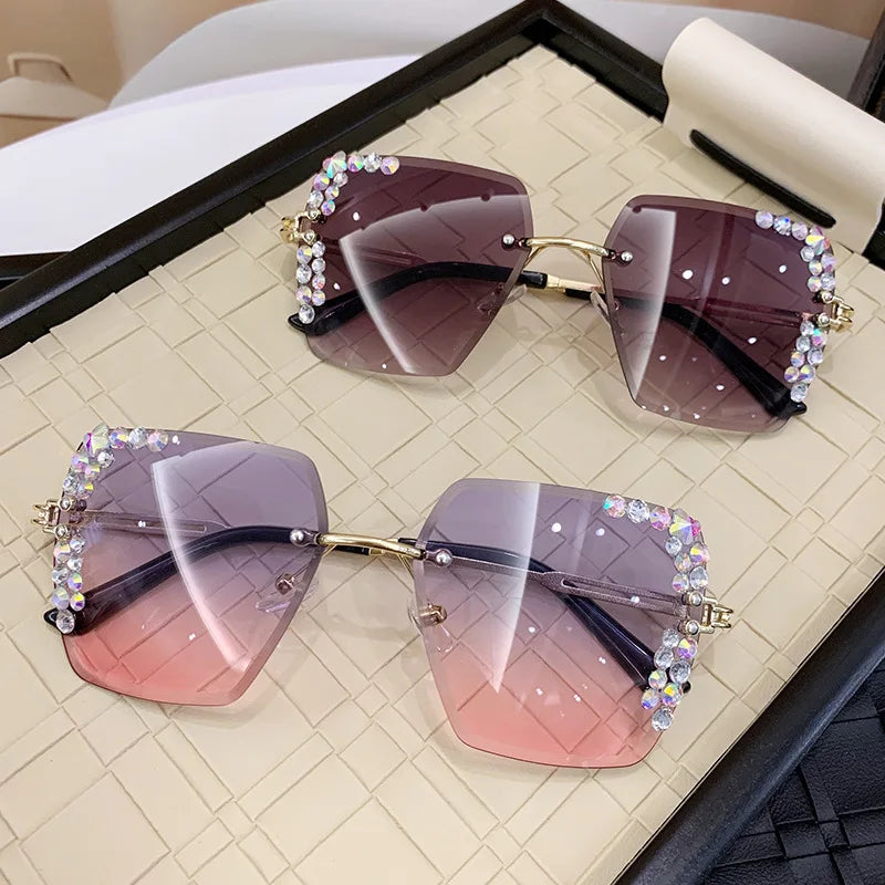 Crystal Frameless Sunglasses – Mirror Lens | Women's Fashion Eyewear