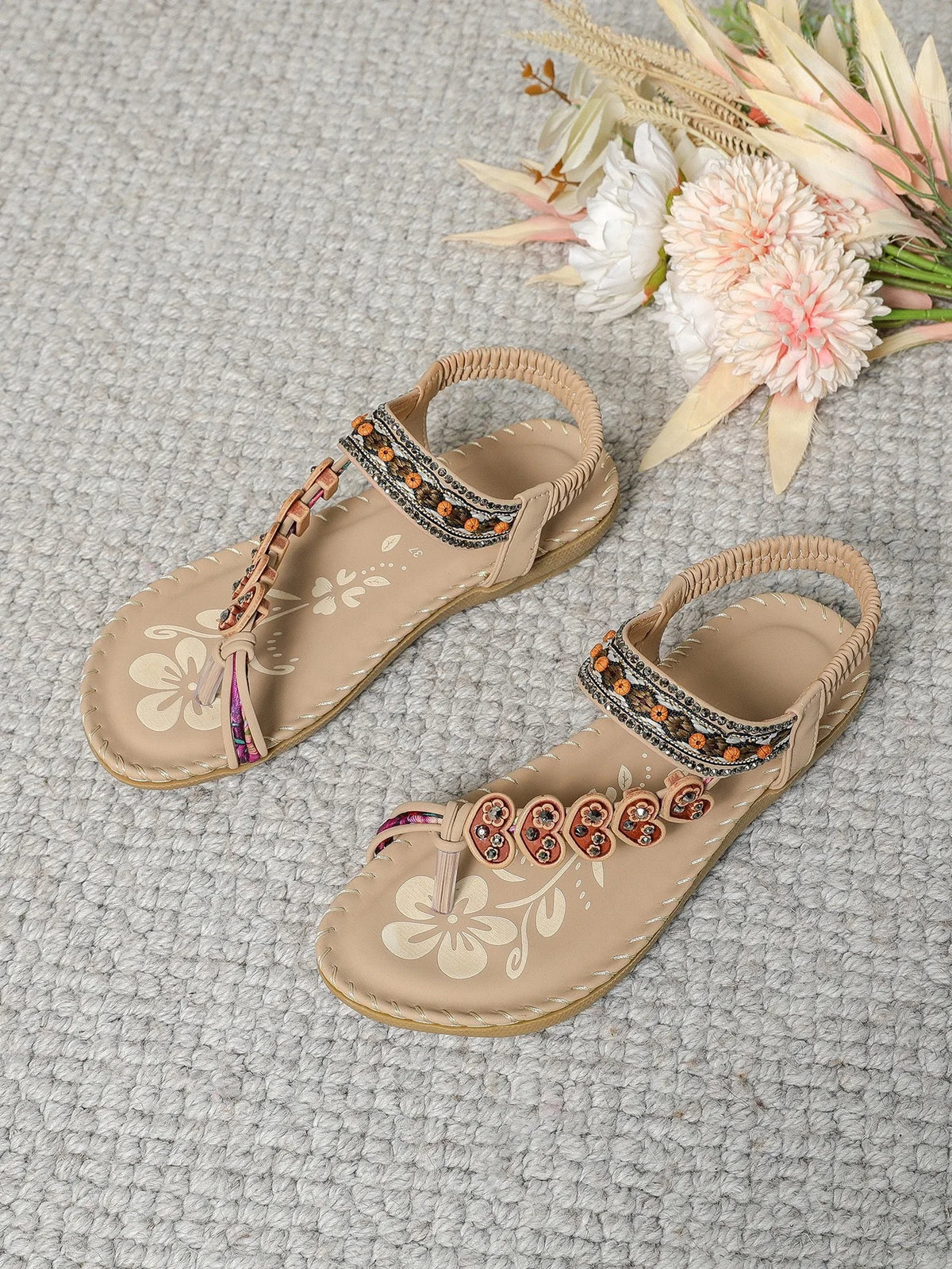 Women's Bohemian Flat Sandals – Beaded Open Toe Summer Shoes