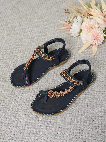 Women's Bohemian Flat Sandals – Beaded Open Toe Summer Shoes