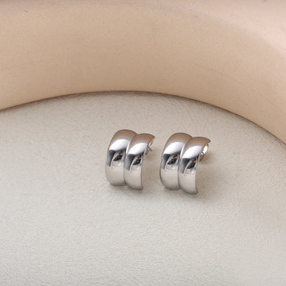 C-Shaped Double Layer Stud Earrings — 18K Gold Plated Stainless Steel | Korean Style