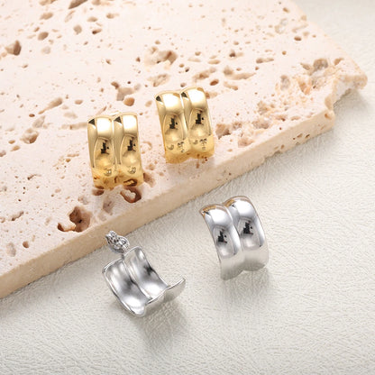 C-Shaped Double Layer Stud Earrings — 18K Gold Plated Stainless Steel | Korean Style