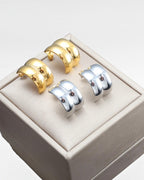 C-Shaped Double Layer Stud Earrings — 18K Gold Plated Stainless Steel | Korean Style