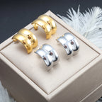 C-Shaped Double Layer Stud Earrings — 18K Gold Plated Stainless Steel | Korean Style