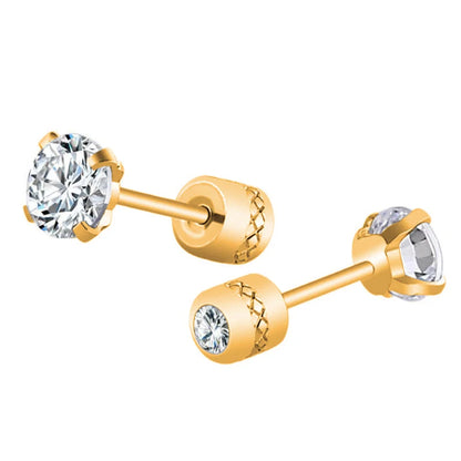 Crystal Zircon Stud Earrings - Stainless Steel Screw Back | Gold & Silver | 2mm-8mm