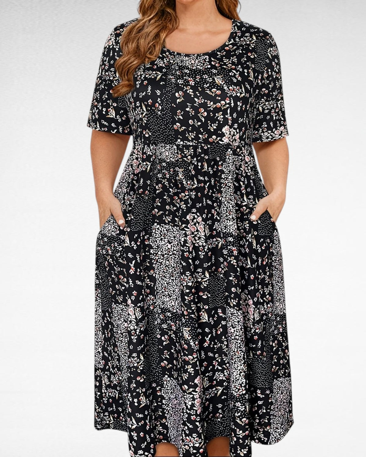 Plus Size Floral Pocket Dress