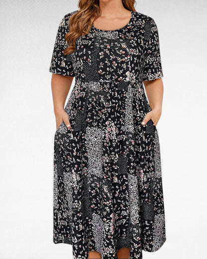 ZUPHAR™ Elegant Plus Size Floral Dress with Pockets