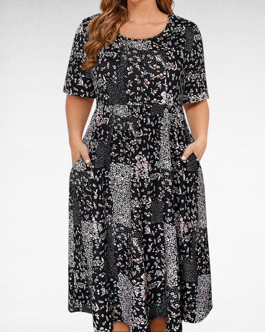 ZUPHAR™ Elegant Plus Size Floral Dress with Pockets