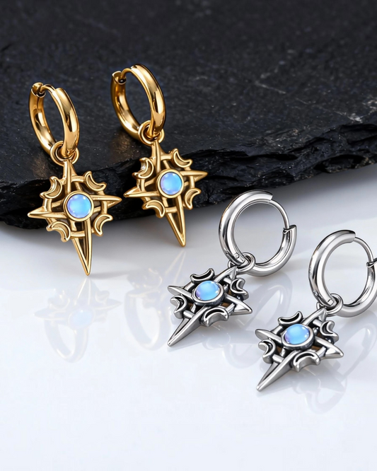 ZUPHAR Moonstone Stainless Steel Hoop Earrings – Waterproof, Hypoallergenic, Men's Hip Hop Jewelry