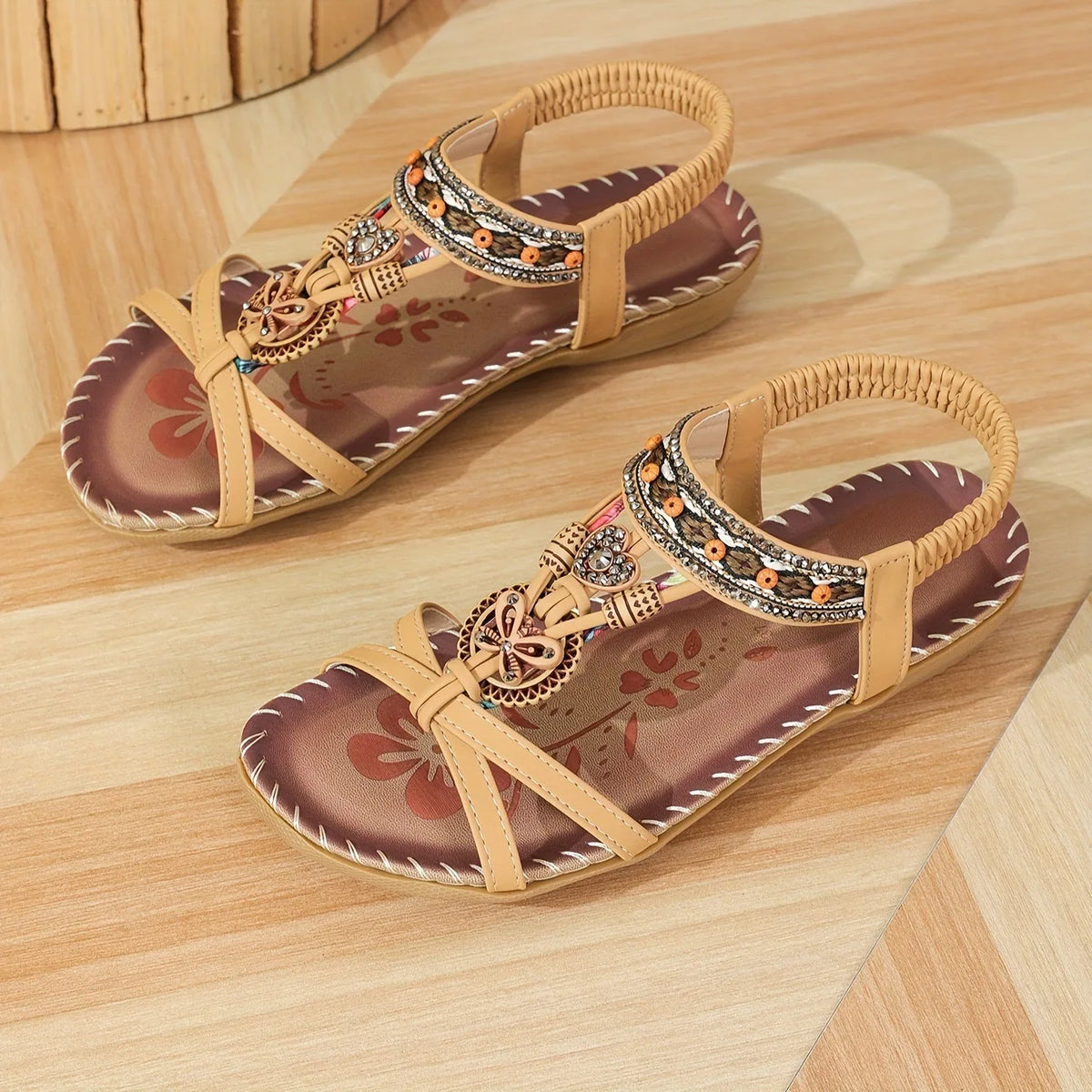 Women's Bohemian Flat Sandals – Beaded Open Toe Summer Shoes